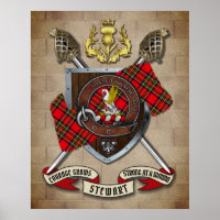 Stewart Clan Badge W/Geboste Zwaarden Poster