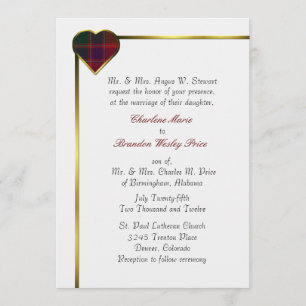 Stewart Red Plaid Heart Faire-part de mariage