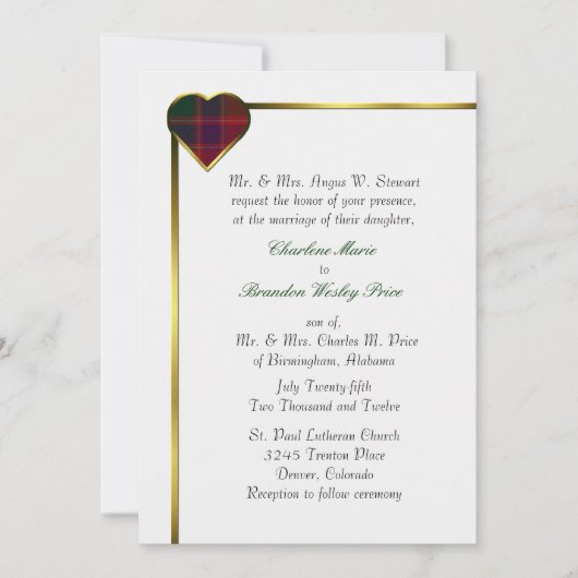 Stewart Red Plaid Heart Faire-part de mariage (Devant)