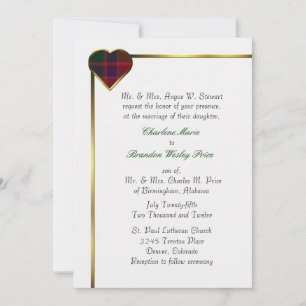 Stewart Red Plaid Heart Faire-part de mariage