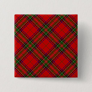 Stewart/Stuart tartan roodgroene pleister Vierkante Button 5,1 Cm