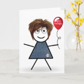 Stick Birthday Girl met ballon Kaart (Gele Bloem)