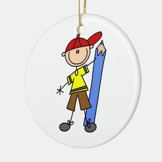 Stick Boy met potlood Keramisch Ornament (Links)