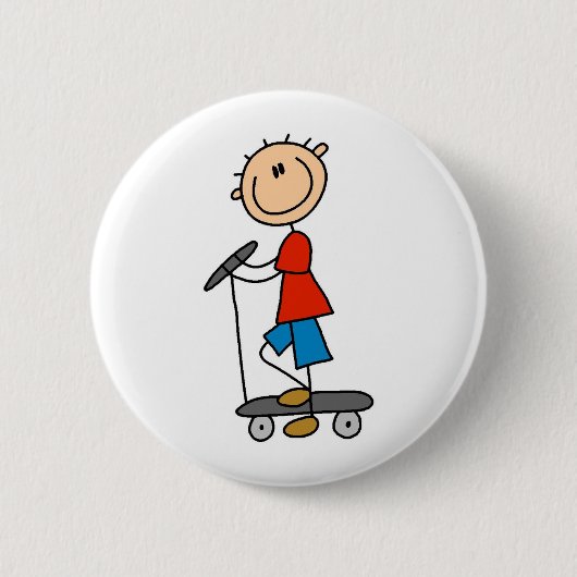 Stick Boy op scooter Ronde Button 5,7 Cm (Voorkant)