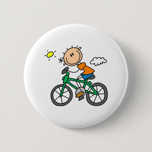 Stick Boy Riding Bicycle Ronde Button 5,7 Cm (Voorkant)