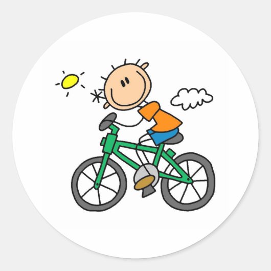 Stick Boy Riding Bicycle Ronde Sticker (Voorkant)