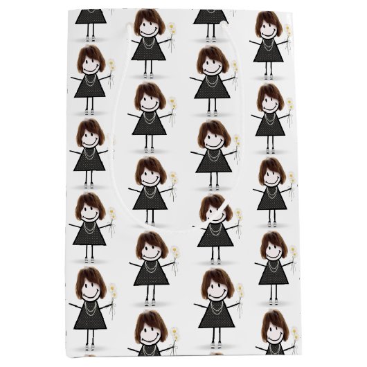 Stick Cijfer Girl met Daisies Medium Cadeauzakje (Voorkant)