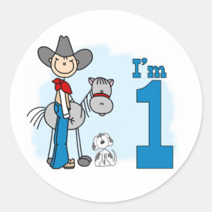 Stick Cowboy 1st Birthday Ronde Sticker
