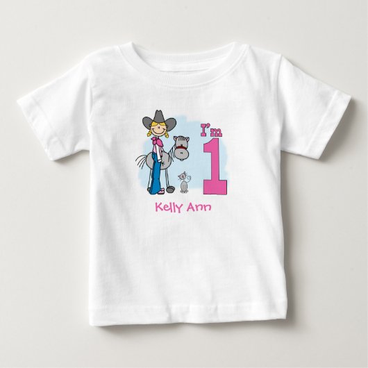 Stick Cowgirl 1st Birthday Baby T-shirt (Voorkant)