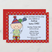 Stick Figure Baby Boy Invitation d'anniversaire (Devant / Derrière)