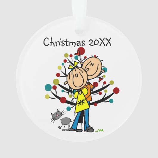 Stick Figure Couple Avec Chat Noël Ornament (dos)