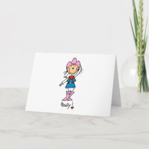 Stick Figure Cowgirl in Pink Hat/Boots Cards Kaart