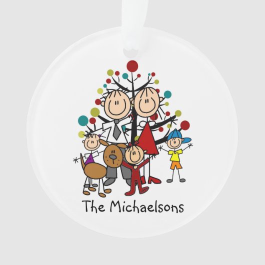 Stick Figure Famille de 5 Dog Acrylique Ornement (devant)