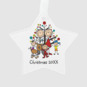 Stick Figure Famille de 5 Dog Acrylique Ornement (dos)