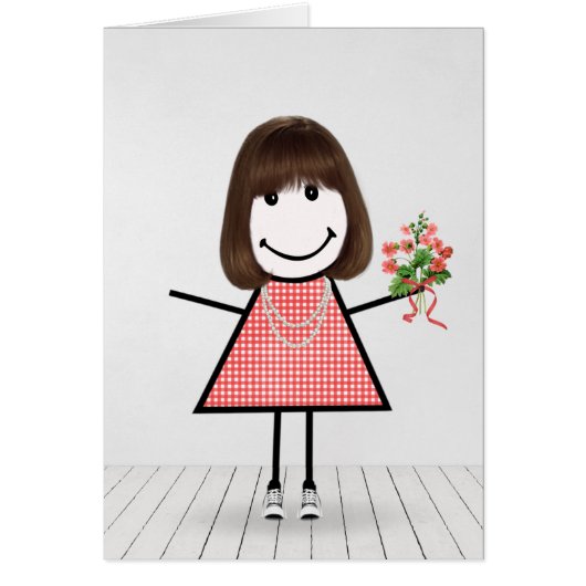Stick Figure Girl avec Anniversaire Bouquet (Devant)