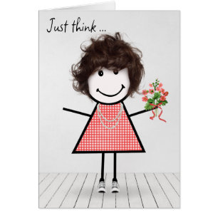Stick Figure Girl avec Anniversaire Bouquet