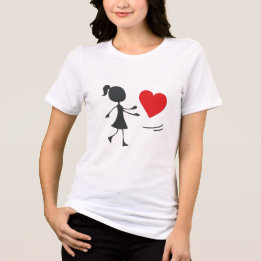 Stick Figure Girl Catching Heart Graphic Tee Tri-Blend Shirt