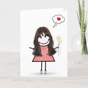 Stick Figure Girl Gingham Jurk Denken aan jou Kaart