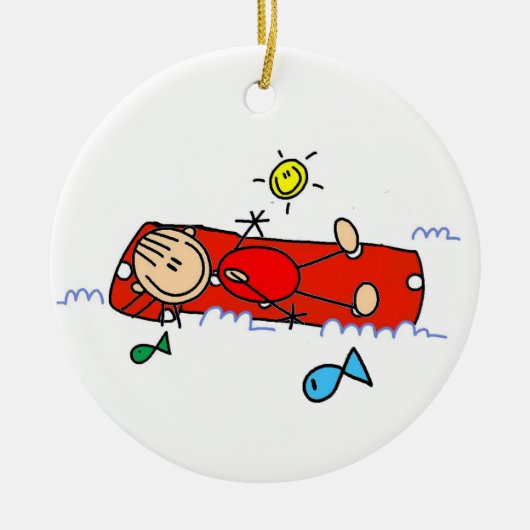 Stick Figure Girl Red Air Mattress Keramisch Ornament (Voorkant)
