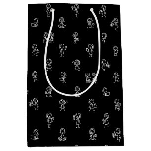 Stick Figure Girls Alledaags Leven – Wit op Zwart Medium Cadeauzakje