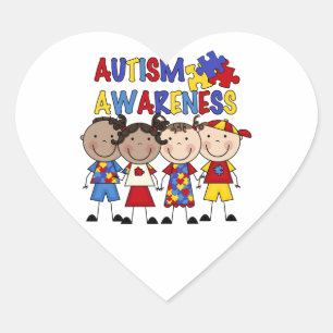 Stick Figure Kids Awareness Hart Sticker