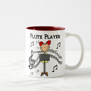 Stick Figure Meisje Fluitspeler T-shirts en Cadeau Tweekleurige Koffiemok