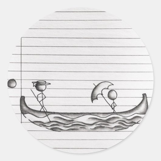 Stick Figures on a Gondola Boat Ronde Sticker (Voorkant)
