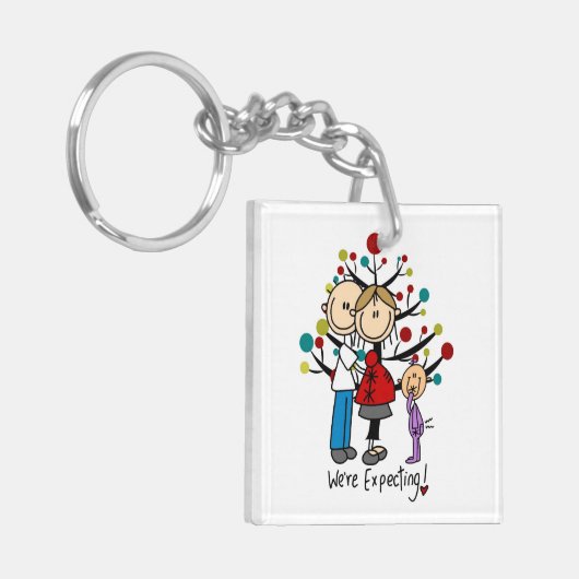 Stick Figures Protant Parents Girl Sleutelhanger (Voorkant Links)