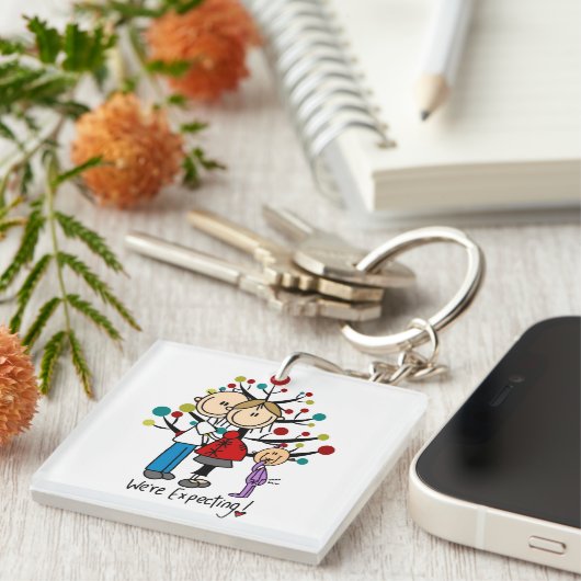 Stick Figures Protant Parents Girl Sleutelhanger (Voorkant Rechts)