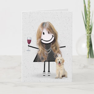Stick Figuur Birthday Girl met Golden Retriever Kaart