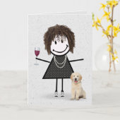Stick Figuur Birthday Girl met Golden Retriever Kaart (Gele Bloem)