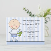 Stick figuur Boy 1st Birthday Uitnodiging (Staand voorkant)