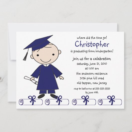Stick Figuur Boy Afstuderen Uitnodiging (Voorkant)