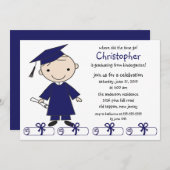 Stick Figuur Boy Afstuderen Uitnodiging (Voorkant / Achterkant)