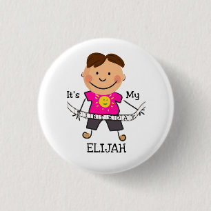 Stick Figuur Boy Het is mijn verjaardag Ronde Button 3,2 Cm