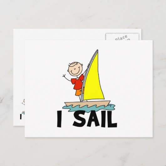 Stick Figuur Boy I Sail Briefkaart (Voorkant / Achterkant)