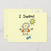 Stick Figuur Boy I Swim Briefkaart (Voorkant / Achterkant)