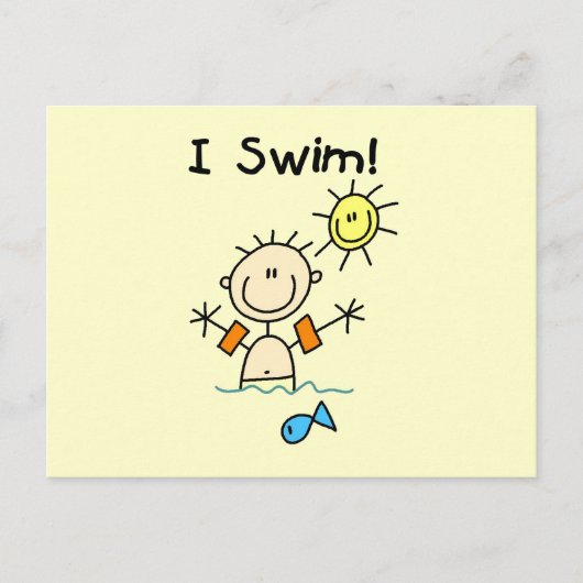 Stick Figuur Boy I Swim Briefkaart (Voorkant)