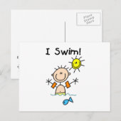 Stick Figuur Boy I Swim Briefkaart (Voorkant / Achterkant)