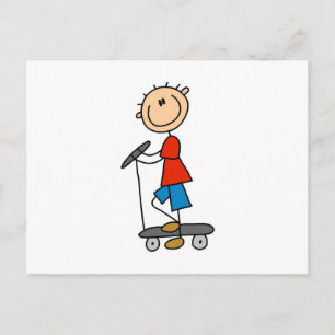 Stick Figuur Boy on Scooter Briefkaart