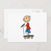 Stick Figuur Boy op Scooter Briefkaart (Voorkant / Achterkant)
