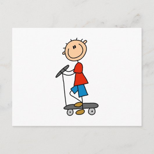 Stick Figuur Boy op Scooter Briefkaart (Voorkant)
