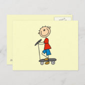 Stick Figuur Boy op Scooter Briefkaart (Voorkant / Achterkant)