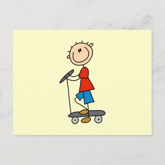 Stick Figuur Boy op Scooter Briefkaart (Voorkant)