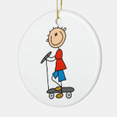 Stick Figuur Boy op Scooter Keramisch Ornament (Links)