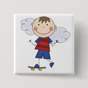 Stick Figuur Boy Skateboarder Tshirts and Gifts Vierkante Button 5,1 Cm