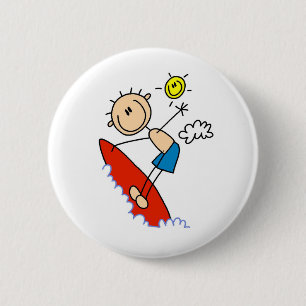 Stick Figuur Boy Surfing Buttonnen Ronde Button 5,7 Cm