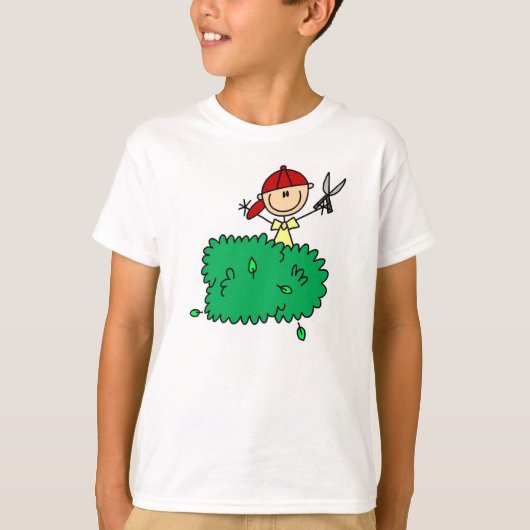 Stick Figuur Boy Trimming Shrubs T-shirt (Voorkant)