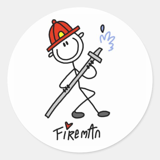 Stick figuur brandweerman ronde sticker (Voorkant)
