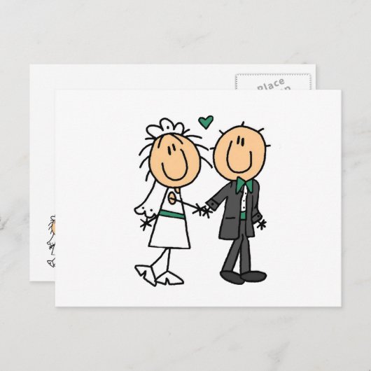 Stick Figuur Bride and Groom T-shirts en cadeautje Briefkaart (Voorkant / Achterkant)